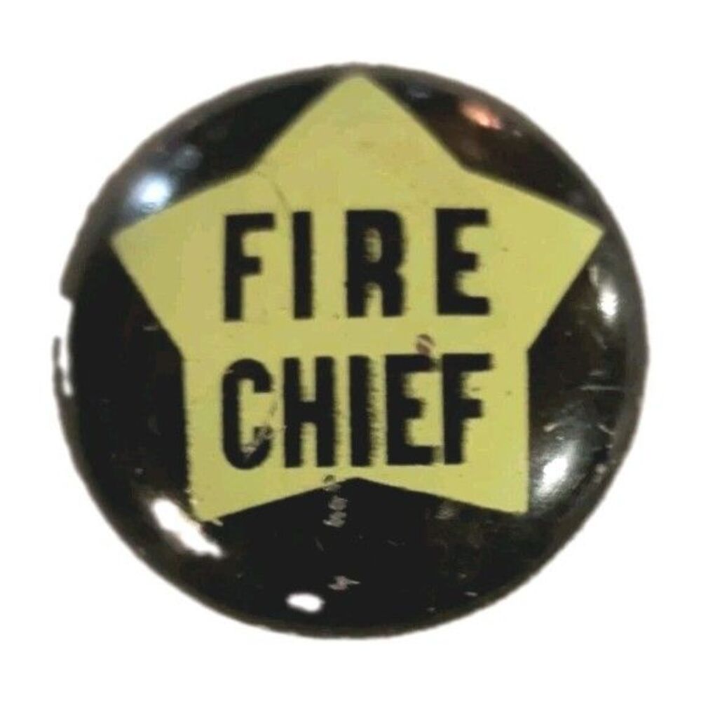 1960s Fire Chief 7/8" Tin Pinback Button Black Yellow Collectible